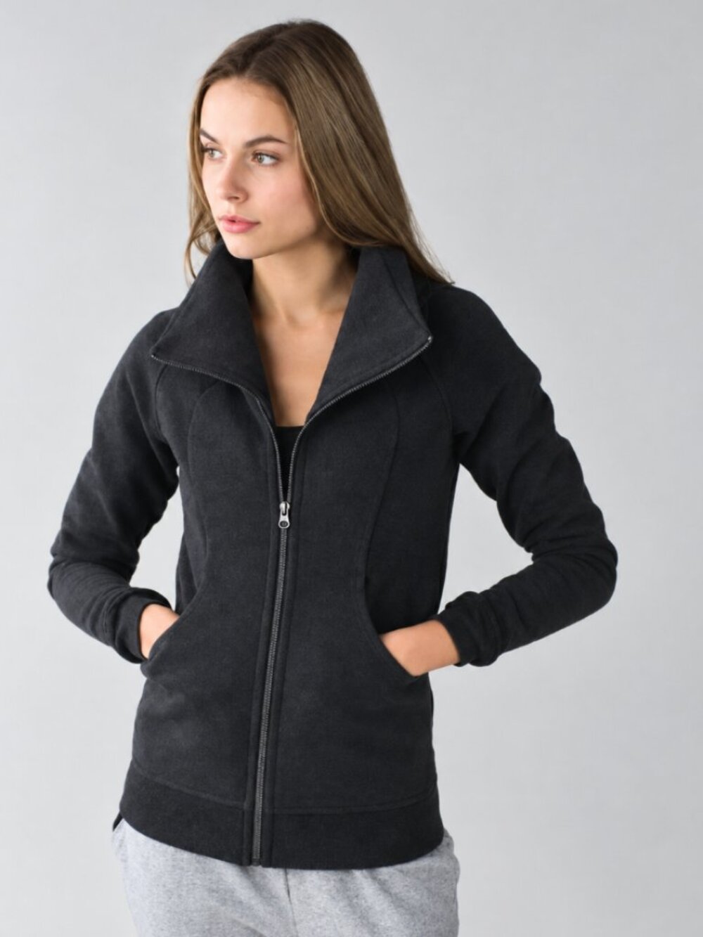 Lululemon Cozy Cuddle Up Fleece Jacket Heathered Black / Black Size 8 – EUC